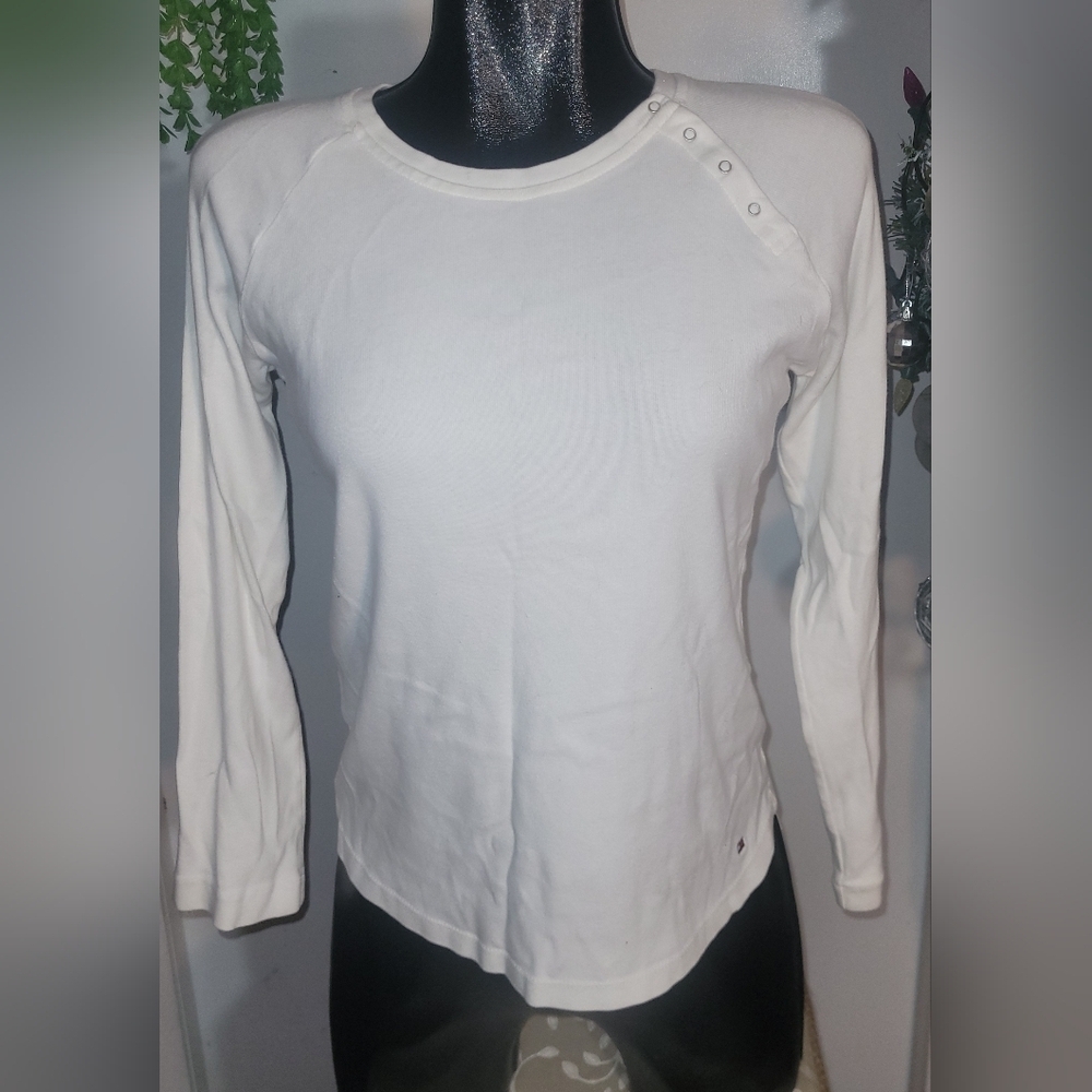 Tommy Hilfiger White Cropped Sleeve Top Size S